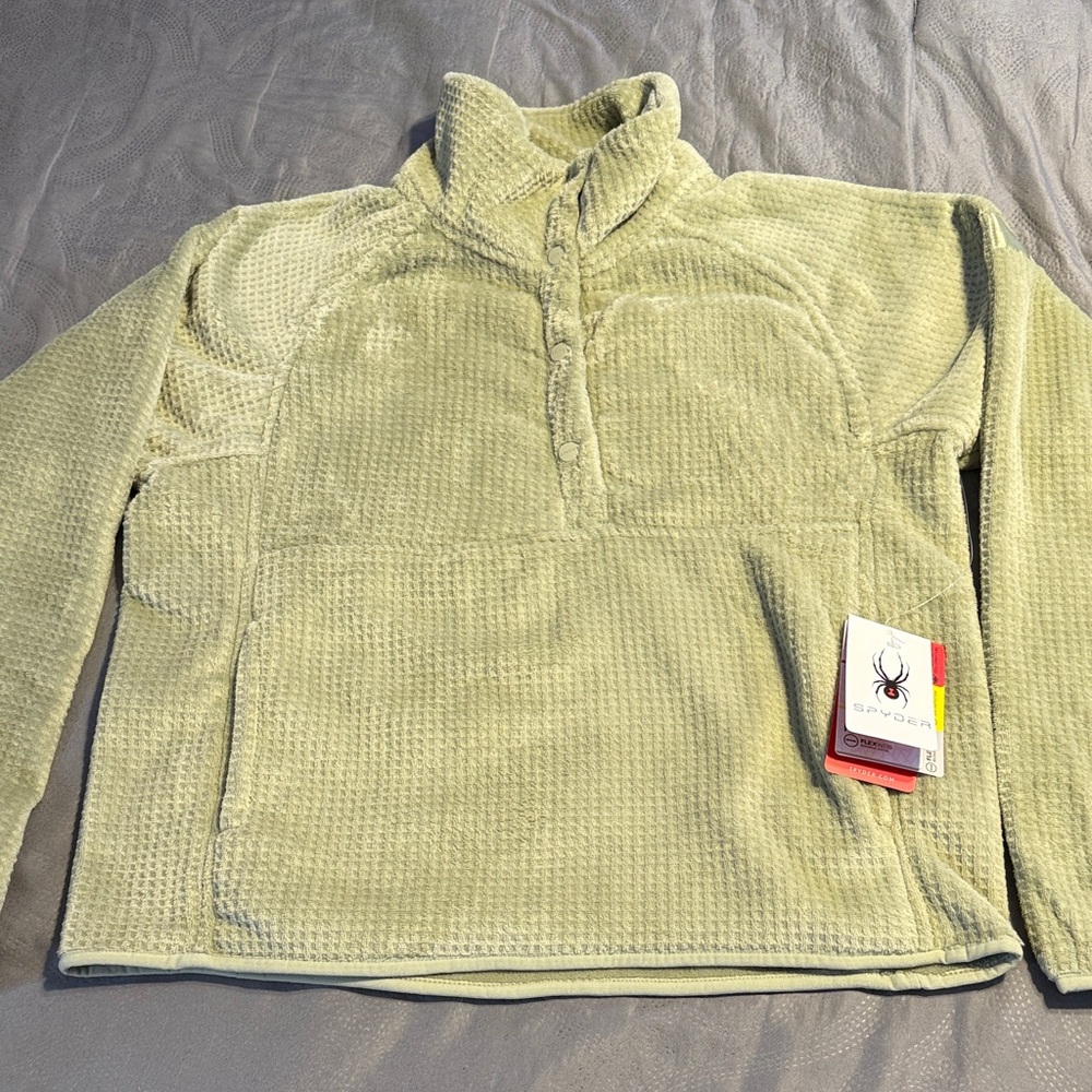Spyder Women Light Green Fleece Pullover Mock Neck Snap Button Sweater